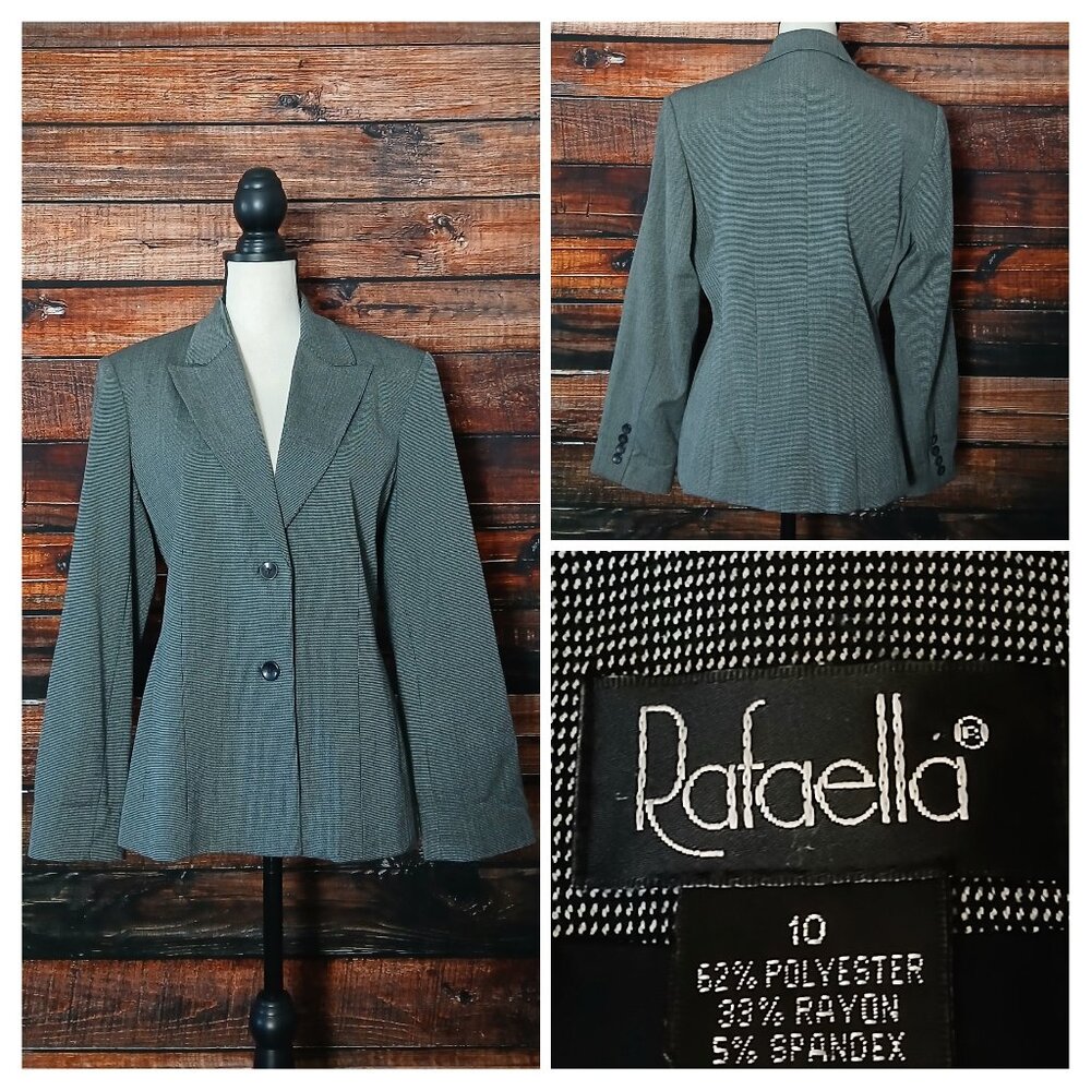 Rafaella Blazer Jacket 10 Gray Black White Checked Classic 2 Button Lined